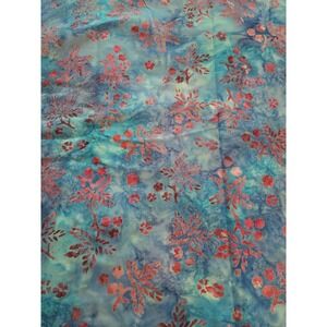 100% Cotton Hand Dyed Batik Quilting Fabric 5 Yards Blue Pink Leaf Pattern